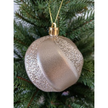 Новогодний шар в блестках "Волна" Ø80мм бежевый, цена за набор 4шт